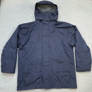 Three Season Jacket Mens Dark Blue Fleece Lined Removable Hood Two-Way Zip Large